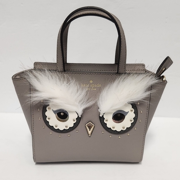 New Kate Spade Star Bright Owl Mini Hadlee Cityscape Gray Leather Crossbody bag - Picture 7 of 14